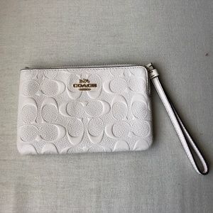 Coach Corner Zip Signature Embossed White Wristlet